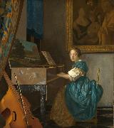 Jan Vermeer Young Woman Seated at a Virginal (mk08) oil painting reproduction